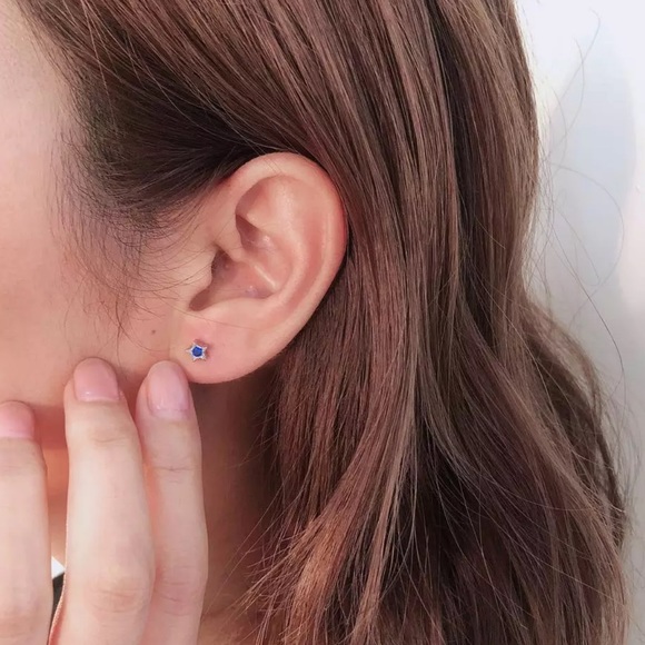 Sterling Silver 925 Blue Star Stud Earrings - Picture 2 of 4